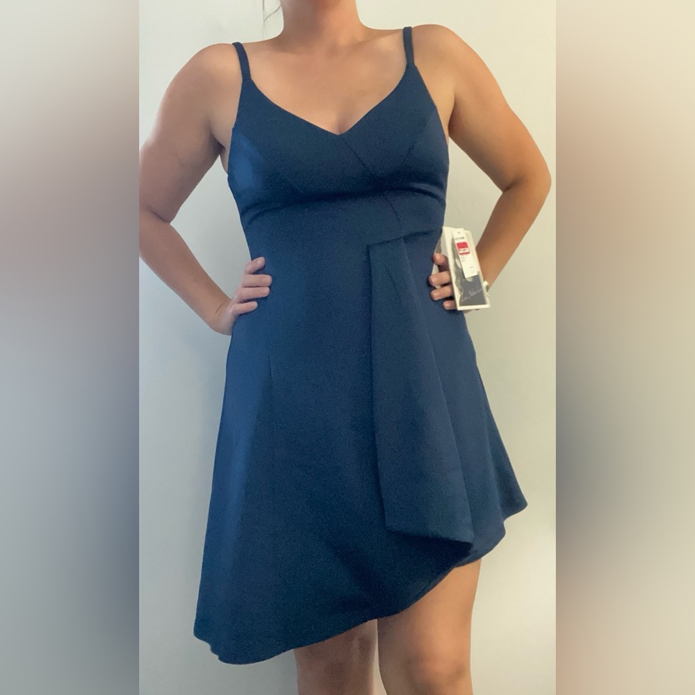 NWT Nicki’s Lew mini asymmetrical Elegant Navy Blue Women's Dress size M